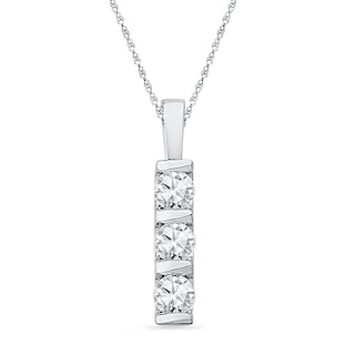 White Lab-Created Sapphire Three Stone Pendant in Sterling Silver|Peoples Jewellers