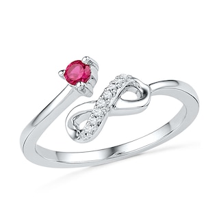 Lab-Created Ruby and Diamond Accent Infinity Midi Ring in Sterling Silver|Peoples Jewellers