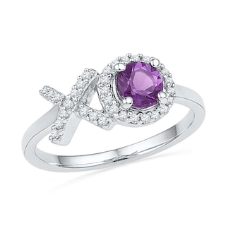 4.0mm Amethyst and Diamond Accent "XO" Midi Ring in Sterling Silver|Peoples Jewellers