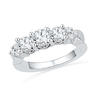 Lab-Created White Sapphire and 0.12 CT. T.W. Diamond Three Stone Ring in 10K White Gold|Peoples Jewellers