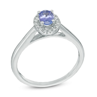 Oval Tanzanite and Diamond Accent Frame Ring in 10K White Gold|Peoples Jewellers