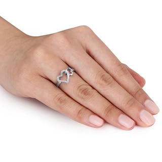 0.10 CT. T.W. Diamond Double Heart Outline Ring in Sterling Silver|Peoples Jewellers