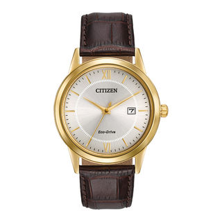 Men's Citizen Eco-Drive® Gold-Tone Strap Watch with Ivory Dial (Model: AW1232-04A)|Peoples Jewellers