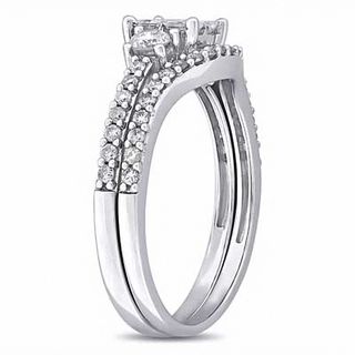 1.00 CT. T.W. Quad Princess-Cut Diamond Three Stone Bridal Set in 14K White Gold|Peoples Jewellers