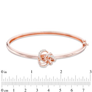 Lab-Created White Sapphire Knot Bangle in Sterling Silver with 18K Rose Gold Plate|Peoples Jewellers