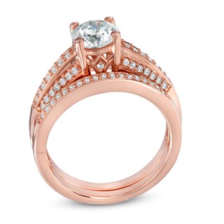 6.5mm Lab-Created White Sapphire Fashion Ring Set in Sterling Silver with 14K Rose Gold Plate|Peoples Jewellers