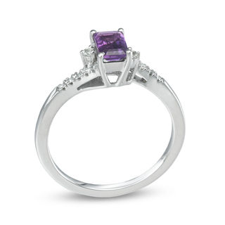 Emerald-Cut Amethyst, White Topaz and Diamond Accent Ring in 10K White Gold|Peoples Jewellers