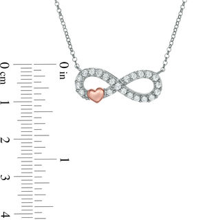 Lab-Created White Sapphire Infinity with Heart Necklace in Sterling Silver and 14K Rose Gold Plate - 16.5"|Peoples Jewellers