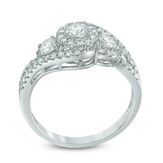 0.95 CT. T.W. Certified Canadian Diamond Frame Three Stone Engagement Ring in 14K White Gold (I/I2)|Peoples Jewellers