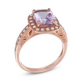 Cushion-Cut Rose de France Amethyst and Lab-Created White Sapphire Frame Ring in 10K Rose Gold|Peoples Jewellers