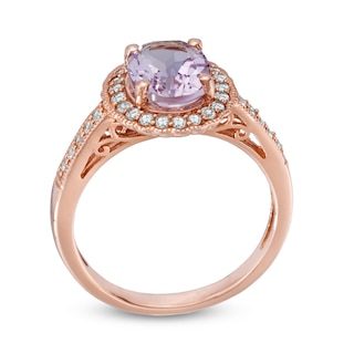 Oval Rose de France Amethyst and Lab-Created White Sapphire Frame Ring in 10K Rose Gold|Peoples Jewellers