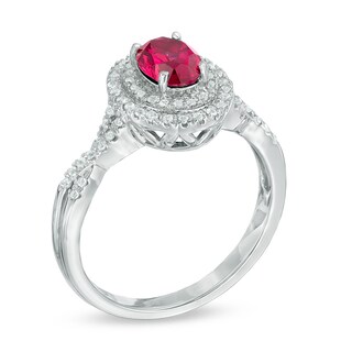 Oval Lab-Created Ruby and White Sapphire Double Frame Ring in 10K White Gold|Peoples Jewellers