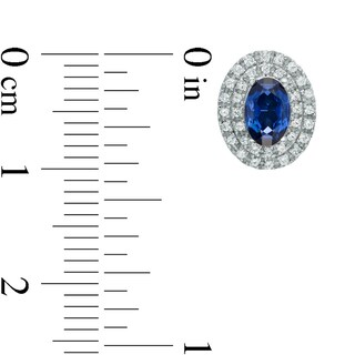 Oval Lab-Created Blue and White Sapphire Frame Stud Earrings in 10K White Gold|Peoples Jewellers
