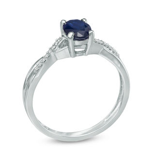 Oval Blue Sapphire and Diamond Accent Ring in 10K White Gold|Peoples Jewellers