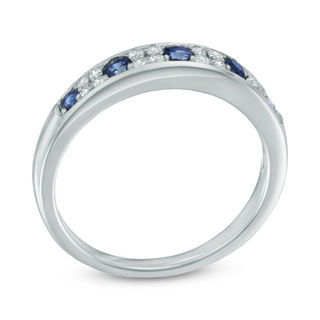 Blue Sapphire and 0.14 CT. T.W. Diamond Anniversary Band in 10K White Gold|Peoples Jewellers