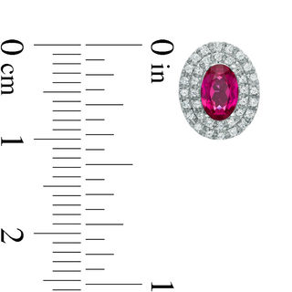 Oval Lab-Created Ruby and White Sapphire Frame Stud Earrings in 10K White Gold|Peoples Jewellers