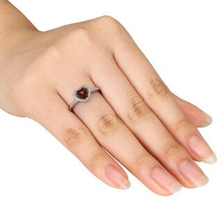 6.0mm Heart-Shaped Garnet and 0.08 CT. T.W. Diamond Frame Ring in 10K Gold|Peoples Jewellers