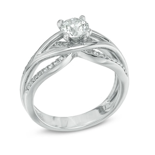 0.92 CT. T.W. Canadian Certified Diamond Split Shank Engagement Ring in 14K White Gold (I/I2)|Peoples Jewellers