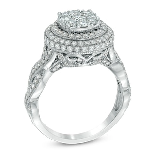 1.50 CT. T.W. Diamond Cluster Double Frame Engagement Ring in 14K White Gold|Peoples Jewellers