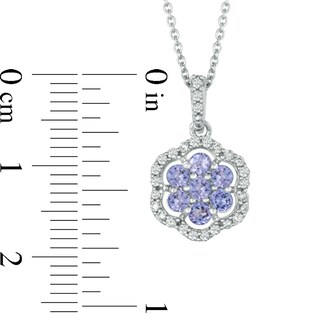 Tanzanite and 0.20 CT. T.W Diamond Flower Pendant in Sterling Silver|Peoples Jewellers