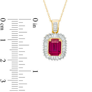 Emerald-Cut Lab-Created Ruby and Baguette White Sapphire Frame Pendant in 10K Gold|Peoples Jewellers