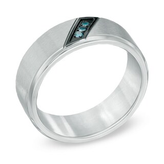 Men's Enhanced Blue Diamond Accent Slant Wedding Band in Two-Tone Stainless Steel - Size 10|Peoples Jewellers