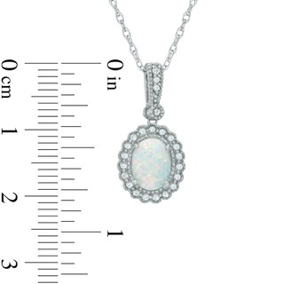 Oval Lab-Created Opal and White Sapphire Frame Pendant in Sterling Silver|Peoples Jewellers