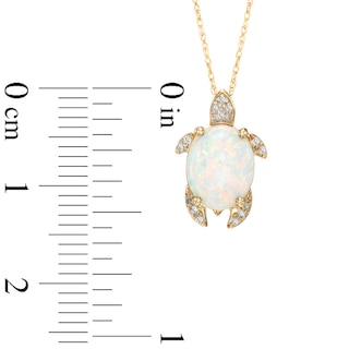 Oval Lab-Created Opal and Diamond Accent Turtle Pendant in Sterling Silver with 14K Gold Plate|Peoples Jewellers