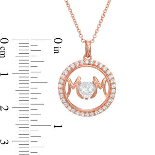 5.0mm Heart-Shaped Lab-Created White Sapphire "MOM" Circle Pendant in Sterling Silver with 14K Rose Gold Plate|Peoples Jewellers