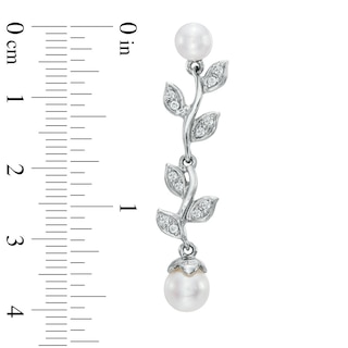 5.0-6.5mm Freshwater Cultured Pearl and Lab-Created White Sapphire Floral Drop Earrings in Sterling Silver|Peoples Jewellers