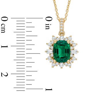 Cushion-Cut Lab-Created Emerald and White Sapphire Starburst Frame Pendant in 10K Gold|Peoples Jewellers