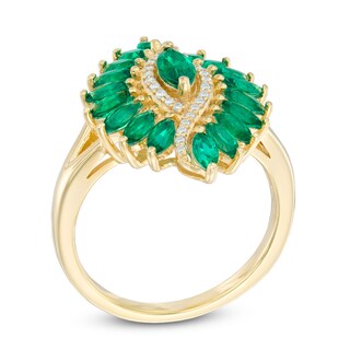 Marquise-Cut Lab-Created Emerald and White Sapphire Ring in Sterling Silver with 14K Gold Plate|Peoples Jewellers