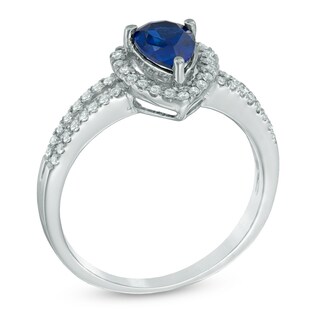 Pear-Shaped Lab-Created Blue and White Sapphire Frame Ring in 10K White Gold|Peoples Jewellers