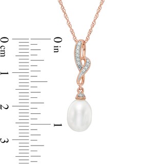 7.5-8.0mm Freshwater Cultured Pearl and Diamond Accent Twist Pendant in Sterling Silver with 14K Rose Gold Plate|Peoples Jewellers