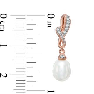 6.5-7.0mm Freshwater Cultured Pearl and Diamond Accent Twist Drop Earrings in Sterling Silver with 14K Rose Gold Plate|Peoples Jewellers