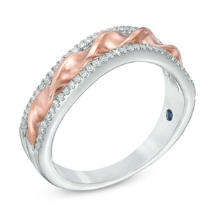 Vera Wang Love Collection 0.13 CT. T.W. Diamond Ribbon Band in Sterling Silver and 14K Rose Gold|Peoples Jewellers