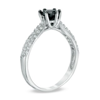 0.95 CT. T.W. Enhanced Black and White Diamond Engagement Ring in 10K White Gold|Peoples Jewellers