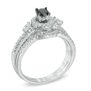 0.63 CT. T.W. Enhanced Black and White Diamond Frame Bridal Set in 10K White Gold|Peoples Jewellers