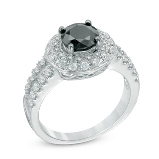 1.75 CT. T.W. Enhanced Black and White Diamond Frame Engagement Ring in 10K White Gold|Peoples Jewellers