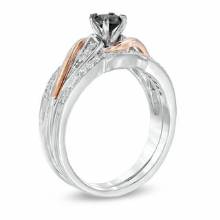 0.50 CT. T.W. Enhanced Black and White Diamond Bridal Set in Sterling Silver and 10K Rose Gold|Peoples Jewellers