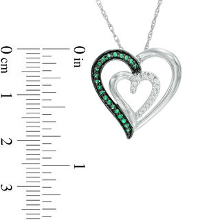 0.16 CT. T.W. Enhanced Green and White Diamond Tilted Double Heart Pendant in Sterling Silver|Peoples Jewellers