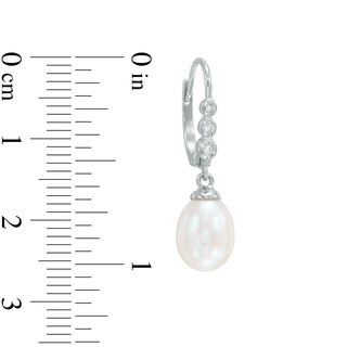 Freshwater Cultured Pearl and 0.04 CT. T.W. Diamond Drop Earrings in 10K White Gold|Peoples Jewellers