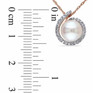 8.0-8.5mm Freshwater Cultured Pearl and Diamond Accent Loop Pendant in 10K Rose Gold-17"|Peoples Jewellers