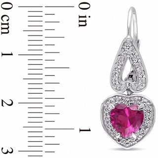 7.0mm Heart-Shaped Lab-Created Ruby and White Lab-Created Sapphire Frame Drop Earrings in Sterling Silver|Peoples Jewellers