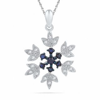 Lab-Created Blue Sapphire and Diamond Accent Snowflake Pendant in Sterling Silver|Peoples Jewellers