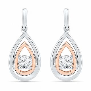 4.5mm Lab-Created White Sapphire Double Drop Earrings in Sterling Silver and 10K Rose Gold|Peoples Jewellers