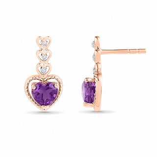 5.0mm Heart-Shaped Amethyst and Diamond Accent Heart Drop Earrings in 10K Rose Gold|Peoples Jewellers