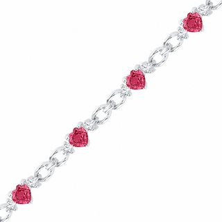 5.0mm Heart-Shaped Lab-Created Ruby and White Sapphire Bracelet in Sterling Silver - 7.5"|Peoples Jewellers