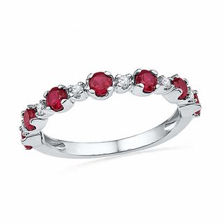 Alternating Lab-Created Ruby and White Lab-Created Sapphire Ring in Sterling Silver|Peoples Jewellers