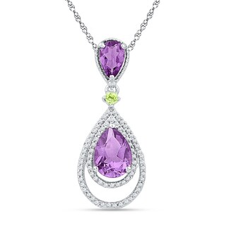 Pear-Shaped Amethyst, Peridot and 0.18 CT. T.W. Diamond Pendant in Sterling Silver|Peoples Jewellers